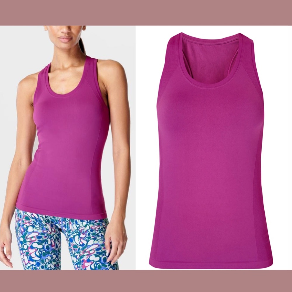 NWT Sweaty Betty [ Medium ] Athlete Seamless Workout Tank Top Amaranth Pink - Picture 3 of 12
